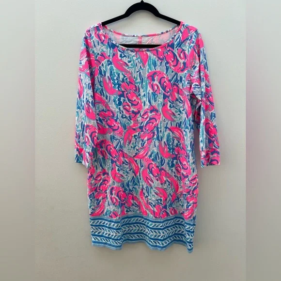 Lilly Pulitzer Blue Pink Lobster Cracked Up Cosmic Coral Marlowe Dress Large - Picture 14 of 16